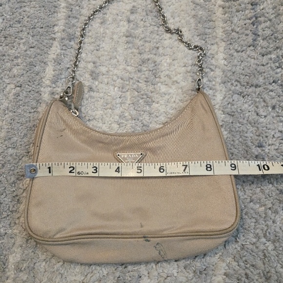 PRADA Shoulder Bag Nylon Beige Silver Chain Srrap - Picture 6 of 16